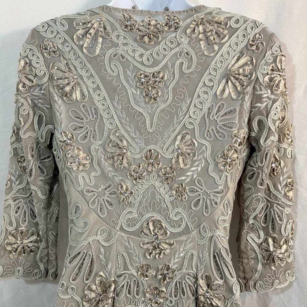 Y2K Sue Wong Floral Embroidered Mini Dress in Taupe - Picture 10 of 12